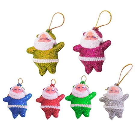 Enfeite De Natal Papai Noel Colorido Com Glitter 6 Unidades