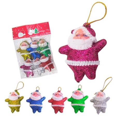 Enfeite De Natal Papai Noel Colorido Com Glitter 6 Unidades