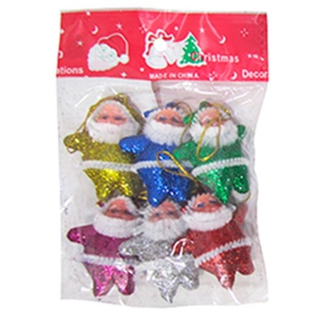 Enfeite De Natal Papai Noel Colorido Com Glitter 6 Unidades