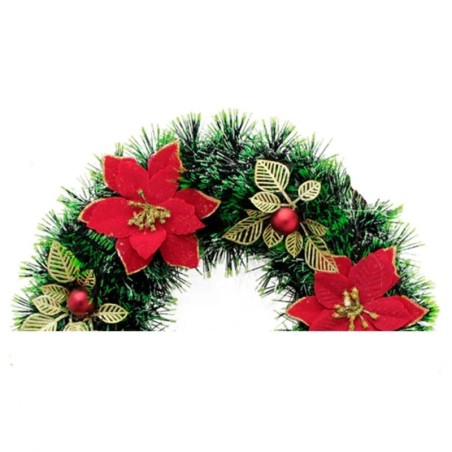 Guirlanda Verde Com Flores Bolas E Suporte 40cm