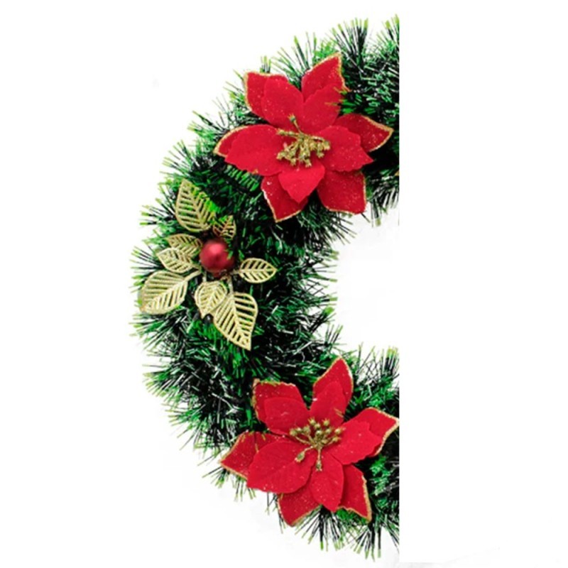 Guirlanda Verde Com Flores Bolas E Suporte 40cm
