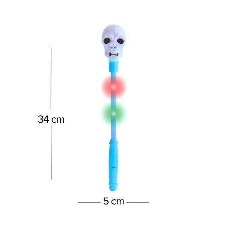 Varinha Caveira Halloween Com LED De Plástico 34cm