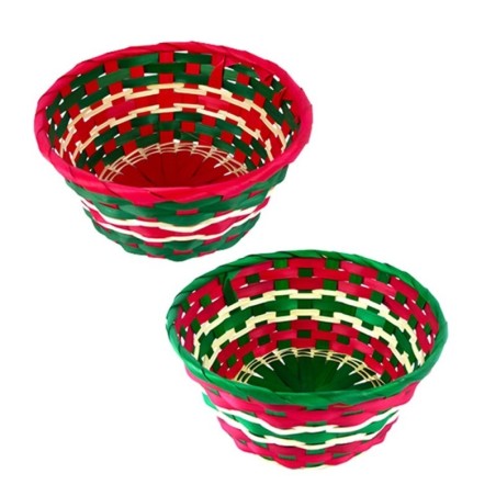 Cesta Natalina Multicor De Bambu Sem Alças 21cm