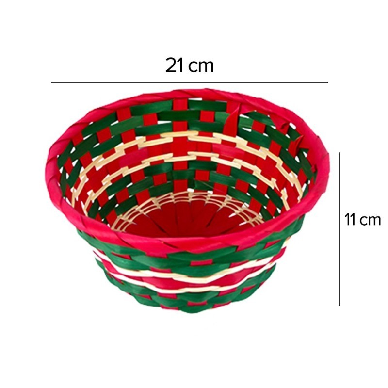 Cesta Natalina Multicor De Bambu Sem Alças 21cm