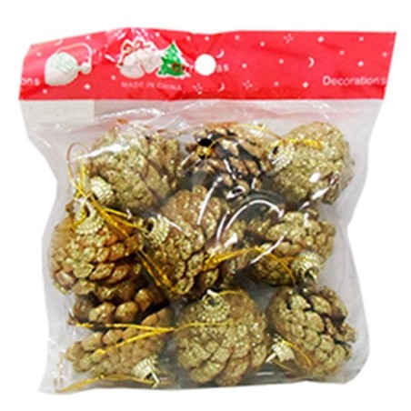 Kit Enfeites De Natal Pinha Com Brilho Dourado