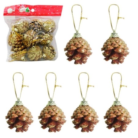 Kit Enfeites De Natal Pinha Com Brilho Dourado