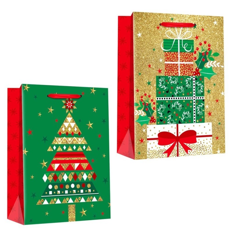 Sacola Presente Figuras Natalina Com Glitter 40CM