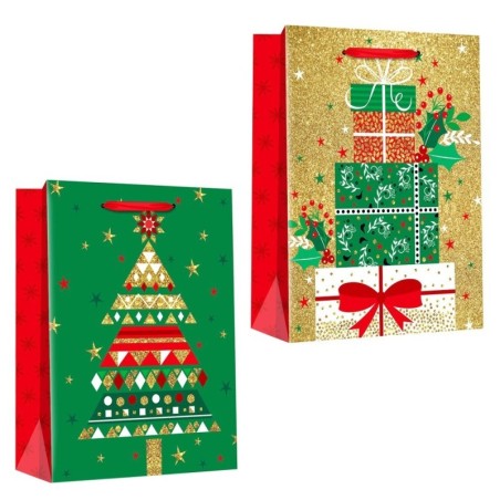 Sacola Presente Figuras Natalina Com Glitter 40CM