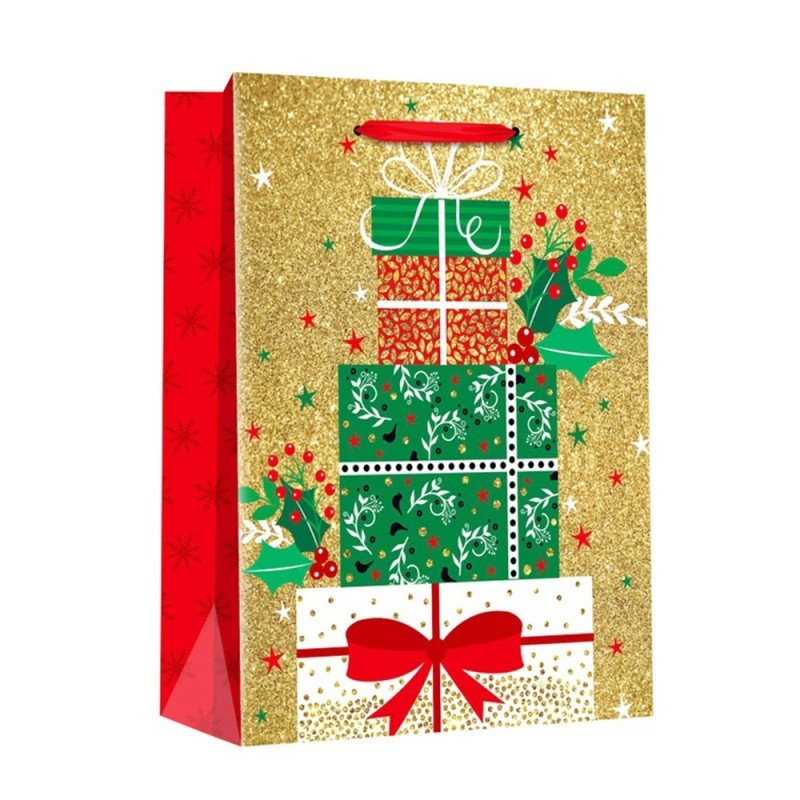Sacola Presente Com Glitter Figuras Natalina 23CM