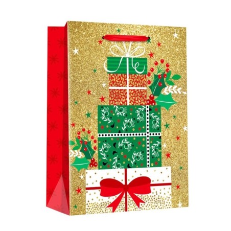 Sacola Presente Com Glitter Figuras Natalina 23CM