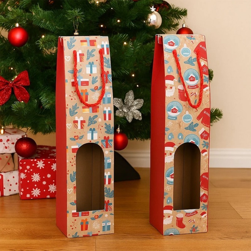 Sacola Presente Para Garrafa De Vinho De Natal