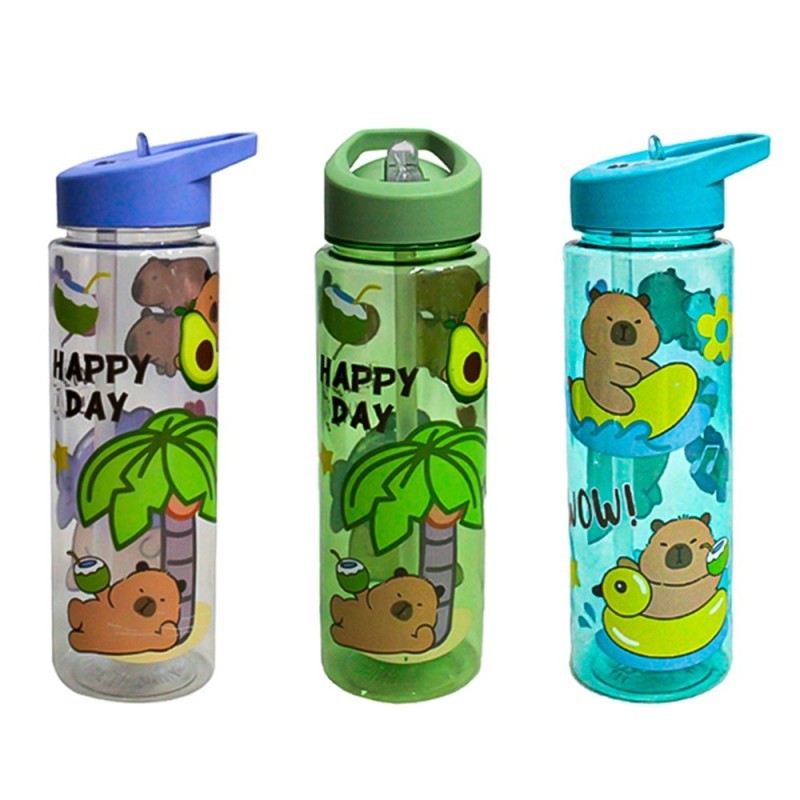 Garrafa Squeeze Capivara Com Canudo Flip Flop
