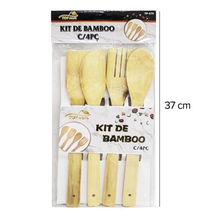 Kit Utensílios Para Cozinha 4 Peças De Bambu