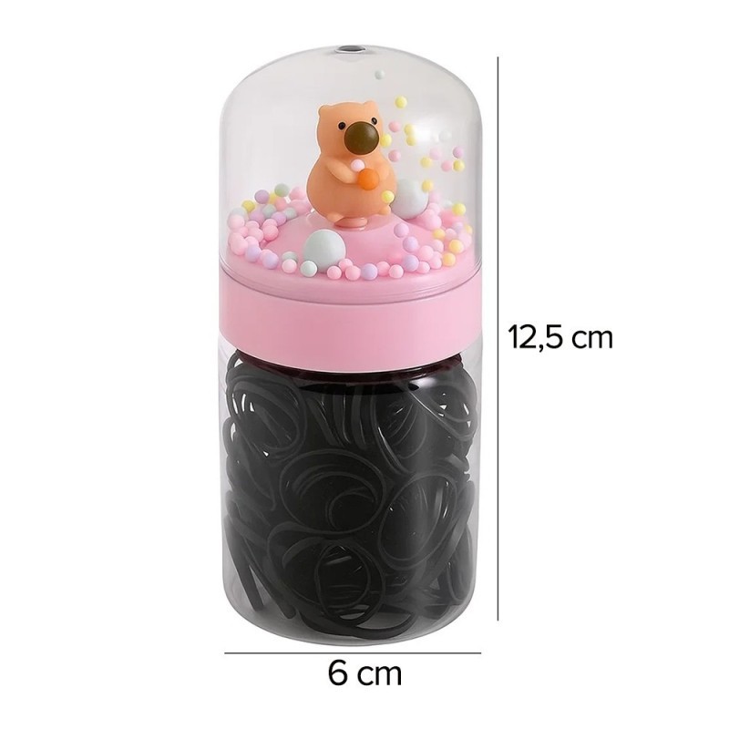 Kit Elasticos De Cabelo Com Pote Capivara 150 Unds