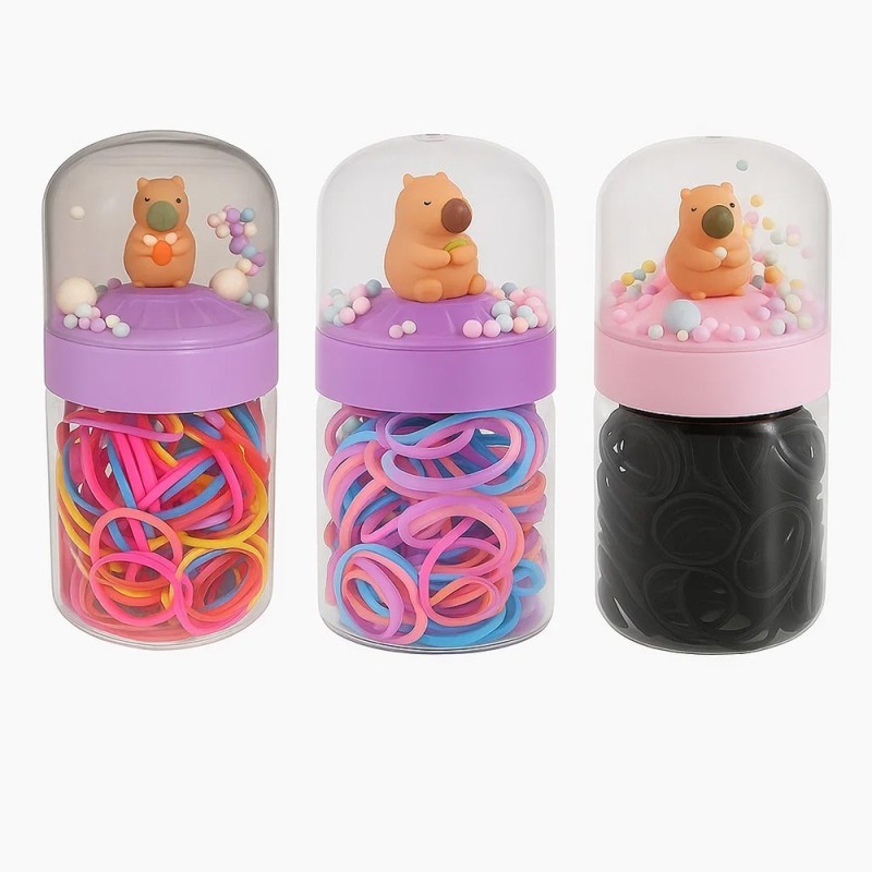 Kit Elasticos De Cabelo Com Pote Capivara 150 Unds