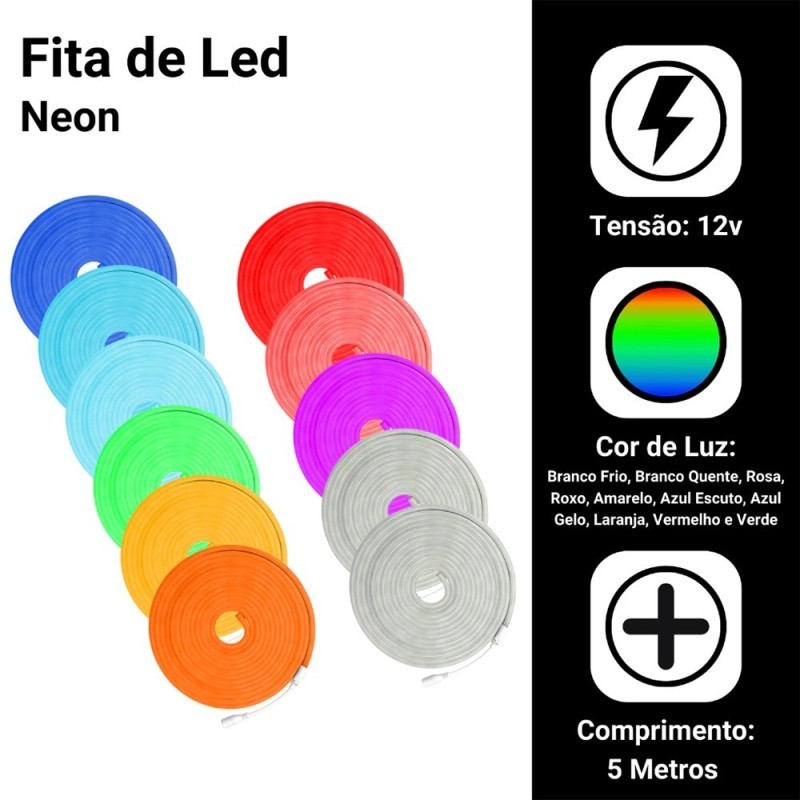 Fita Led Neon Flexível Alto Brilho 5 Metros Siliconada