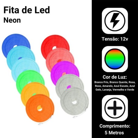 Fita Led Neon Flexível Alto Brilho 5 Metros Siliconada