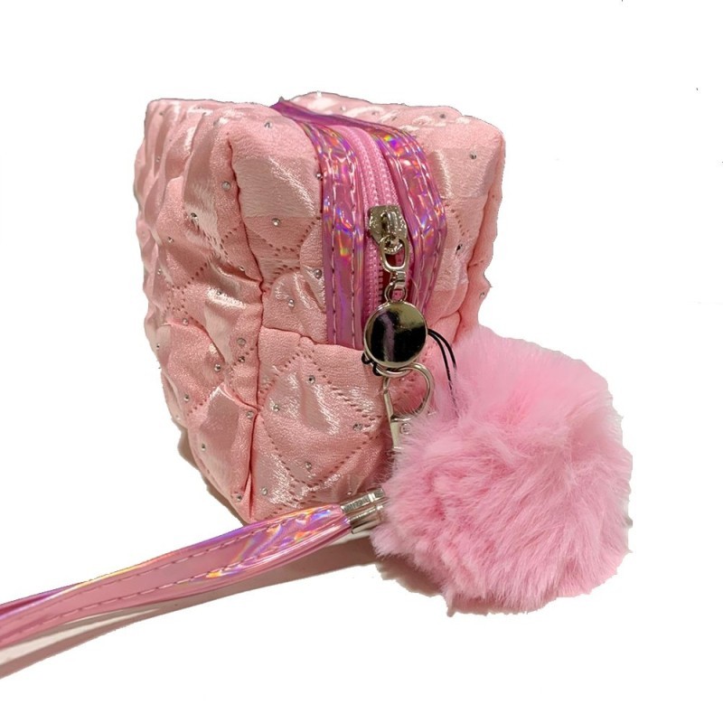 Estojo Nécessaire Feminina Grande Com Textura E Pompom