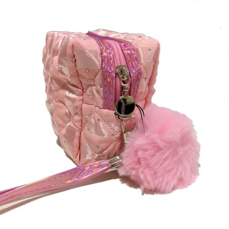 Estojo Nécessaire Feminina Grande Com Textura E Pompom