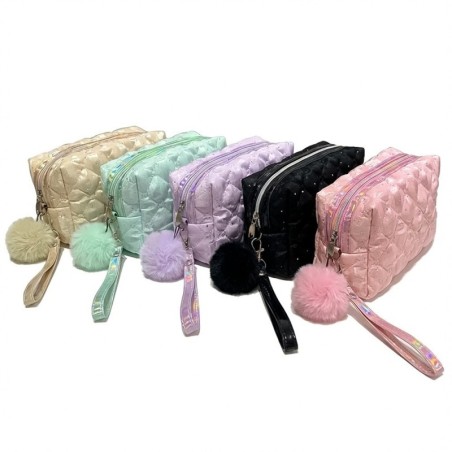 Estojo Nécessaire Feminina Grande Com Textura E Pompom