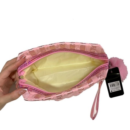 Estojo Nécessaire Feminina Grande Com Textura E Pompom