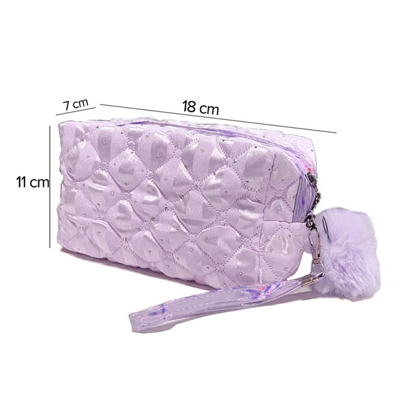 Estojo Nécessaire Feminina Grande Com Textura E Pompom