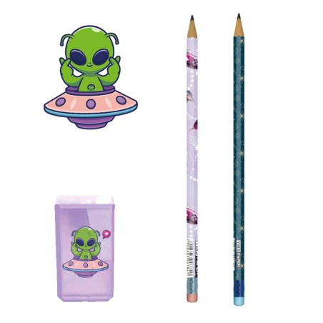 Kit Escolar 2 Lápis Grafite E Borracha Menina Estampas Variadas