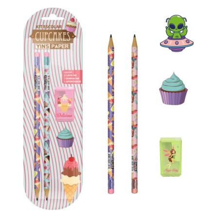 Kit Escolar 2 Lápis Grafite E Borracha Menina Estampas Variadas