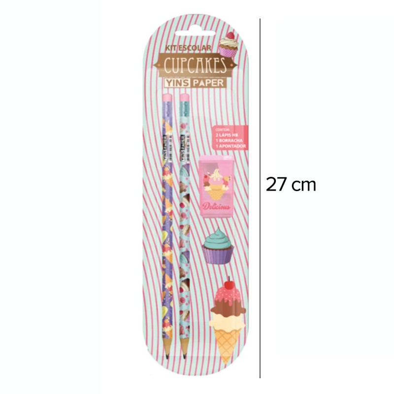 Kit Escolar 2 Lápis Grafite E Borracha Menina Estampas Variadas