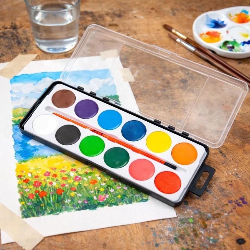 Tinta Aquarela Com 12 Cores Com Pincel E Estojo