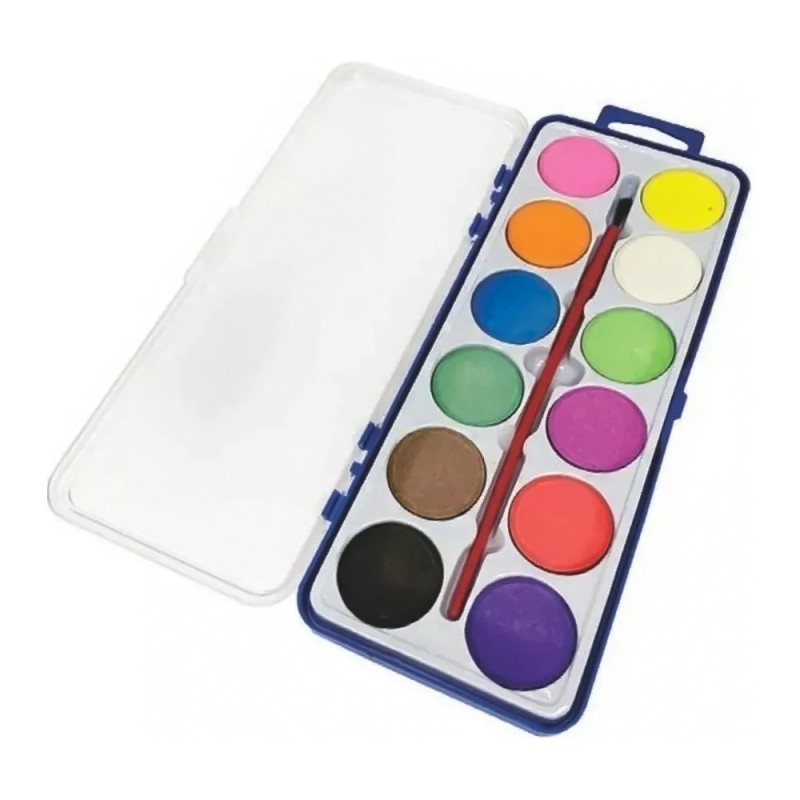 Tinta Aquarela Com 12 Cores Com Pincel E Estojo