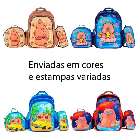 Kit Mochila Infantil Capivara 3 Peças Lancheira E Estojo