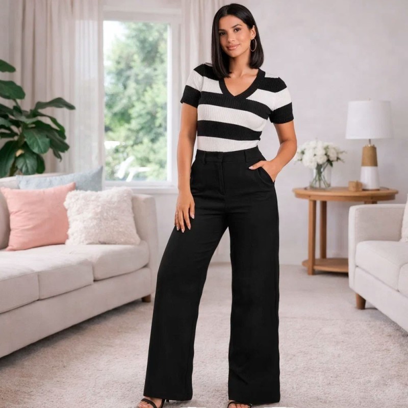Calça Feminina Pantalona Duna Com Elástico Na Cintura