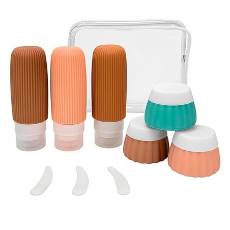 Kit Viagem Com 6 Frascos E Potes Silicone Porta Shampoo E Creme