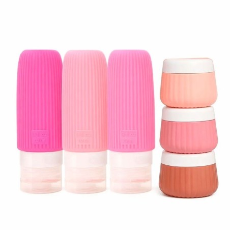 Kit Viagem Com 6 Frascos E Potes Silicone Porta Shampoo E Creme