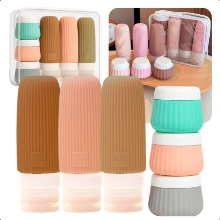 Kit Viagem Com 6 Frascos E Potes Silicone Porta Shampoo E Creme 2