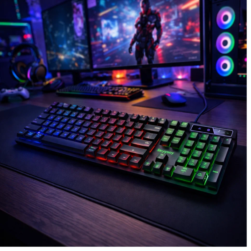 Teclado Gamer Com Fio Semi Mecânico USB Com Led Para PC