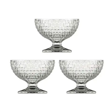 Kit 3 Taças De Sobremesa Sorvete Bowl Em Vidro Quadriculado