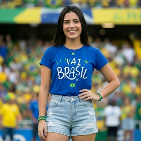 T-shirt Feminina Blusa Estampada Vai Brasil Com Manga Curta