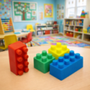 Kit Com 4 Borracha Escolar Infantil Blocos De Montar Encaixe