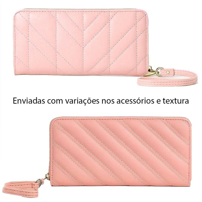 Carteira Feminina Média Com Pompom E Alça Removível