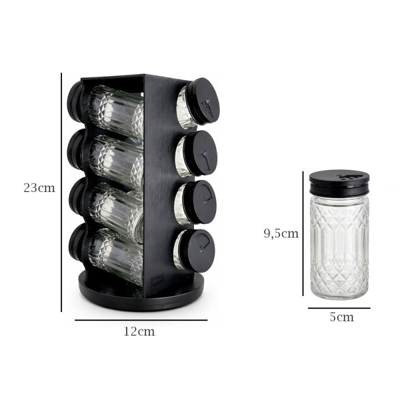 Porta Temperos Condimentos Suporte Giratório Preto 8 Potes