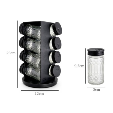 Porta Temperos Condimentos Suporte Giratório Preto 8 Potes