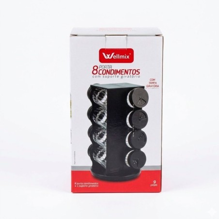 Porta Temperos Condimentos Suporte Giratório Preto 8 Potes
