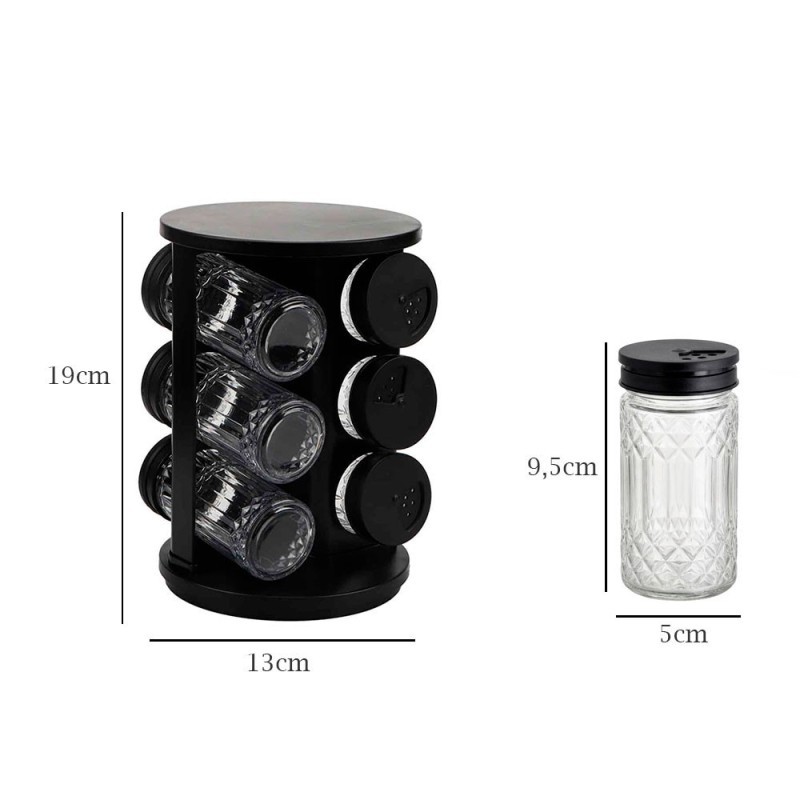 Porta Temperos Condimentos Suporte Giratório Preto Redondo 6 Potes