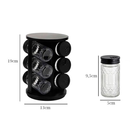 Porta Temperos Condimentos Suporte Giratório Preto Redondo 6 Potes