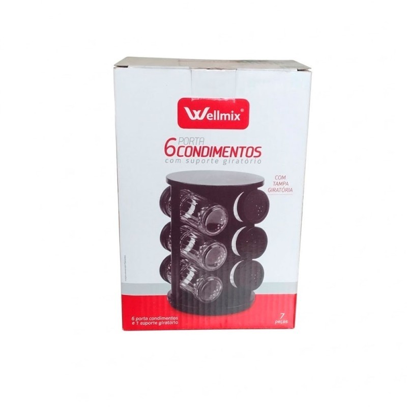 Porta Temperos Condimentos Suporte Giratório Preto Redondo 6 Potes