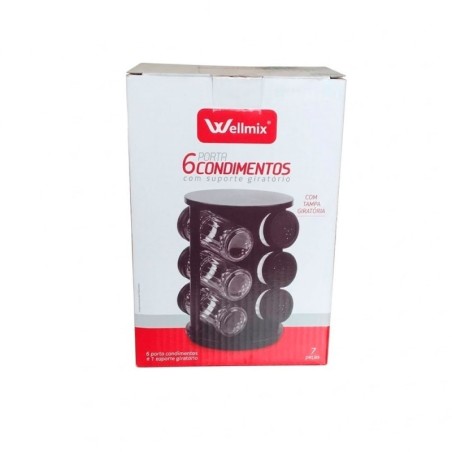 Porta Temperos Condimentos Suporte Giratório Preto Redondo 6 Potes