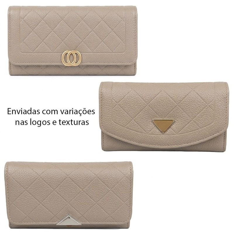 Carteira Feminina Grande Detalhe Texturizado 2 Em 1
