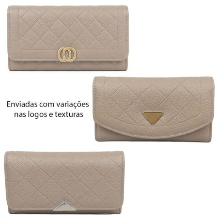 Carteira Feminina Grande Detalhe Texturizado 2 Em 1